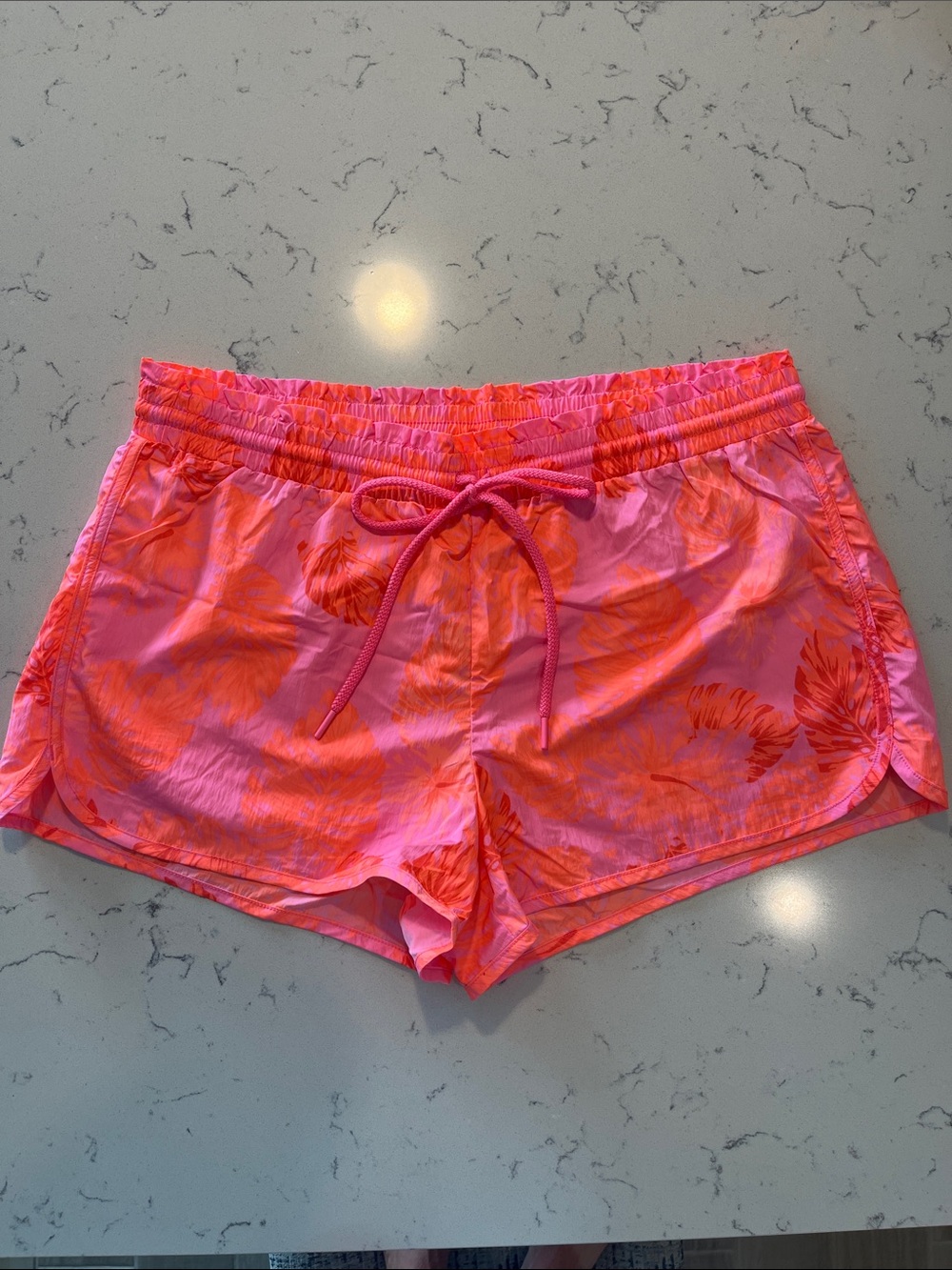 aerie Pink & Coral Tropical Drawstring Athletic Shorts